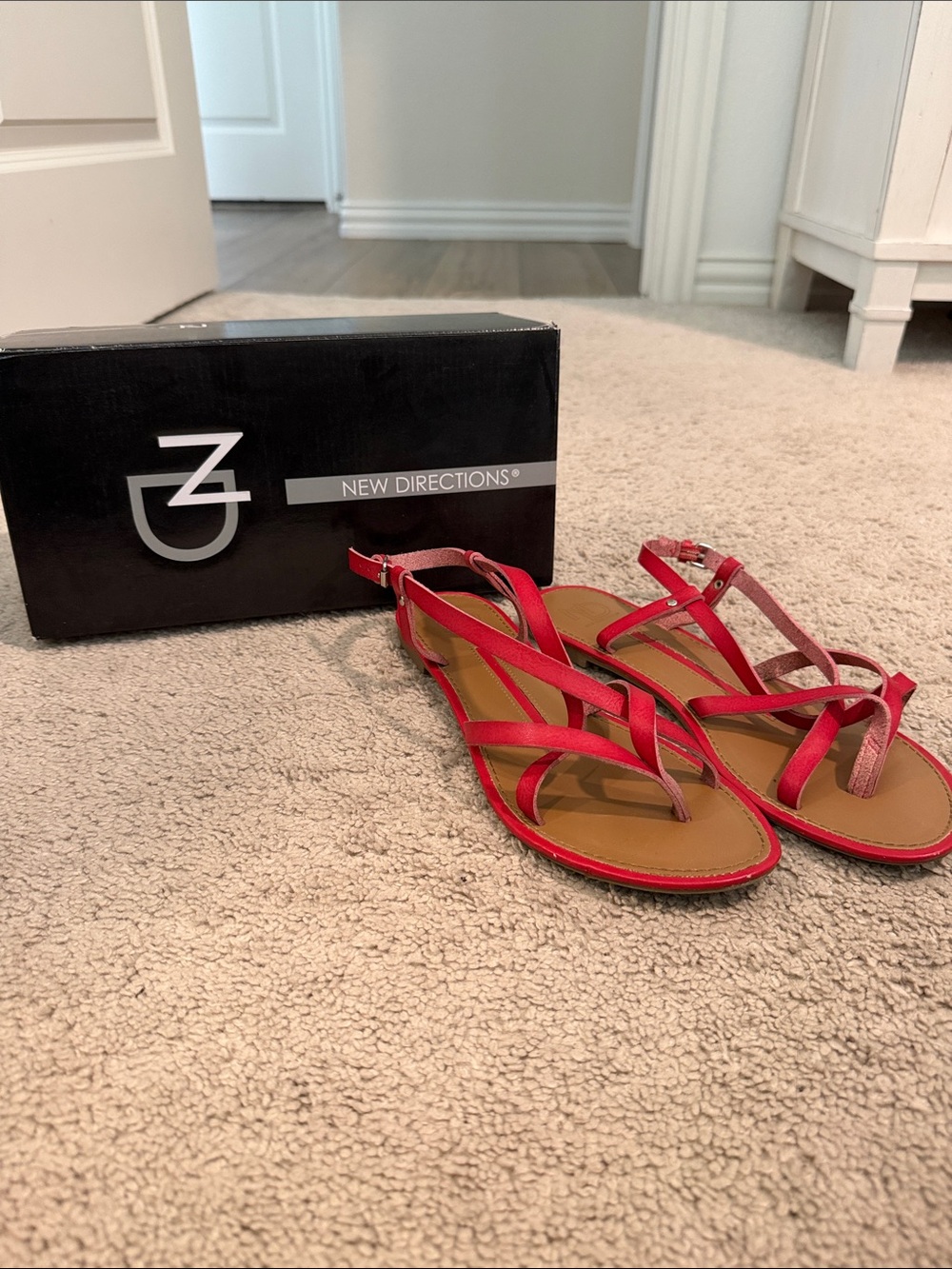 new directions Red Strappy T-Strap Women's Sandals